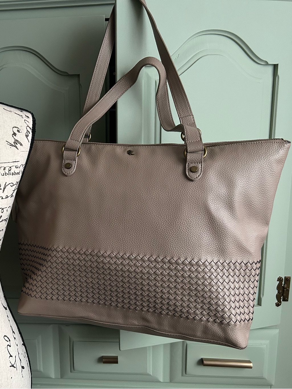 Elliott Lucca Taupe Woven-Trim Tote